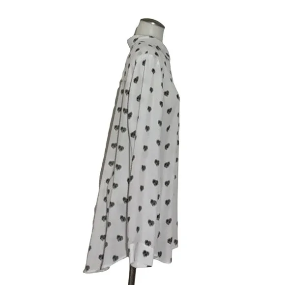 Rose Olive Womens XL White Black Hearts Print Button Up Shirt Long Sleeve blouse - Picture 6 of 10